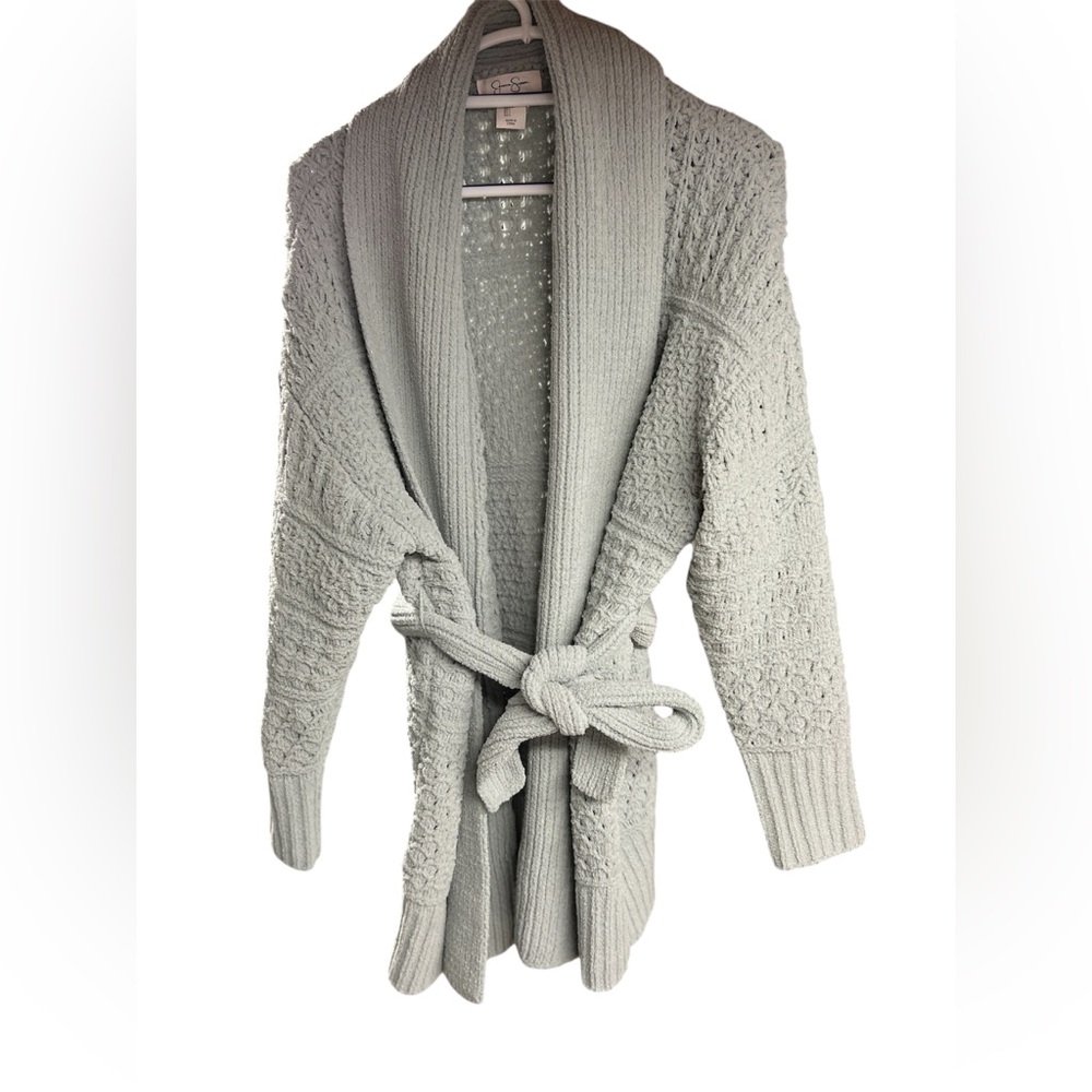 Jessica Simpson Light Gray Knit Belted Cardigan